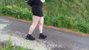 Sissy crossdresser walks home