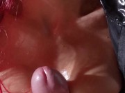 Latex milf plays with my cock between her oiled tits until I cum 9/16