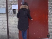 DEBT4k. Bank employee drills dazzling brunette in her own apartment 2/16