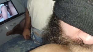 my girlfriend asked me to suck her pussy with her watching porn, ejaculated 2x horny in my mouth💦🤤