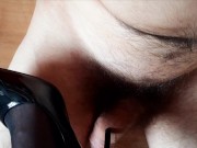 Dominatrix Nika tramples the slave's dick with her pointy shoes. 16/16