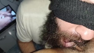 pervert's naughty nervous tongue licking and sucking me while I watch porn makes me ejaculate hard