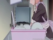 Maid masturbates hard as her boss watches