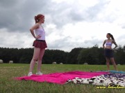 Petite Babysitter Party Outdoor for Stretching and Yoga without Underwear showing pussy and ass 10/16