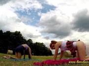 Petite Babysitter Party Outdoor for Stretching and Yoga without Underwear showing pussy and ass 11/16