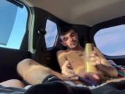 STUCK IN CAR JERKING BIG SLOPPY COCK DRIPPING ON BOUNCING BALLS IN PUBLIC TRAFFIC   5/16