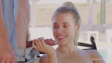 WOWGIRLS Gorgeous Russian model Freya Mayer getting a massage and then fucking this lucky guy outdoors