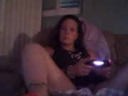 Filming up Milf in high heels wearing mini dress while she plays fortnite