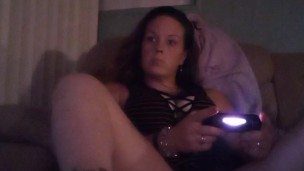 Filming up Milf in high heels wearing mini dress while she plays fortnite