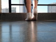 Dirty socks fetish, foot scent fetish, sock scent fetish. Dominatrix Nika puts her feet on the slave 2/16