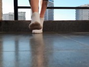 Dirty socks fetish, foot scent fetish, sock scent fetish. Dominatrix Nika puts her feet on the slave 5/16