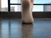 Dirty socks fetish, foot scent fetish, sock scent fetish. Dominatrix Nika puts her feet on the slave 6/16