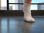 Dirty socks fetish, foot scent fetish, sock scent fetish. Dominatrix Nika puts her feet on the slave 8/16