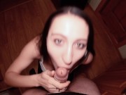 Adorable Brunette Sucks Cock in the Kitchen - Cum in Mouth - Cum Swallow 11/16