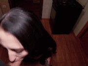 Adorable Brunette Sucks Cock in the Kitchen - Cum in Mouth - Cum Swallow 2/16