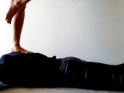 Trampling. Dominatrix Nika walks on the back of her slave with bare feet 2/16