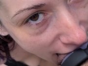 Big brown eyes deepthroat big cock  outside  10/16