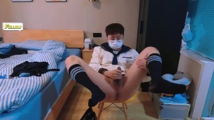 Boy in sailor suit cums on camera