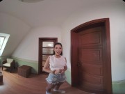 Sexy brunette maid Lilly Bella gives you an epic blowjob before letting you drill her cock craving pussy in Virtual Reality 3/16