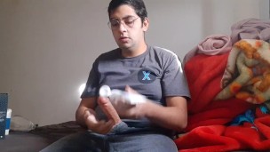 touching my huge cock