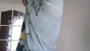Flexing my muscles with large butt plug inside me