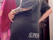 Teen girl relaxing in bathroom with big pink dildo with lots of saliva 1/16