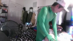 Disabled Gay in Tight Spandex Body Suit Cums