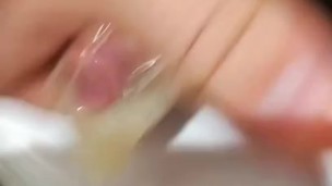 White Chubby Guy Cums In Condom