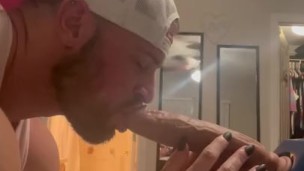 Byron Cole cums from sucking Dildo!