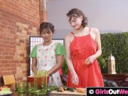 Gorgeous lesbian babe gets her hairy pussy penetrated with cucumber 2/16