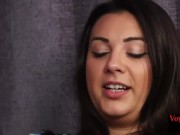 Bosomy babe toys cunt while BF jerks 5/16