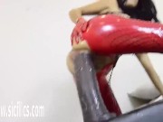 Hot wife fucking her greedy hole with a gigantic BBC dildo 1/16