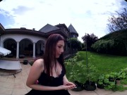 Sexy European brunette Mia Evans is eager to feel you warm cumload deep inside her shaved pussy in this VR experience 2/16