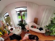 Sexy European brunette Mia Evans is eager to feel you warm cumload deep inside her shaved pussy in this VR experience 6/16