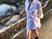 『素人個人撮影』巨乳熟女にピタッと白シャツで/ノーブラ散歩＆露出オナニー潮吹き//流出/晒し/視姦♡　japanese/hentai/asian/milf/mom/big tits/日本人/塾女/人妻 7/16