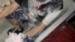 Washing my shorts and t-shirt (it's for one of my fans, but I'm seriously deviant, don't u think?)