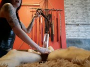 Pump for big dick slave. Dominatrix Nika handjob and control the slave's orgasm 10/16