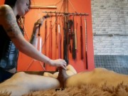 Pump for big dick slave. Dominatrix Nika handjob and control the slave's orgasm 9/16