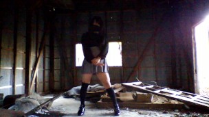 Beautiful transgender woman masturbates in an abandoned warehouse