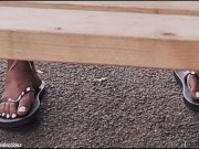 UPSKIRT No PANTIES Outside a CAFE Flashing Her  PUSSY and TITS 11/16