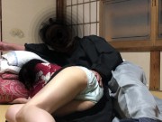 レトロな着物（羽織袴）のまま寝ちゃった女生徒に後ろからインサート、後半からは窓の月（後側位）で激しくピストン 5/16