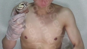 Naked Eating Masturbation Part16 Sample 【gay】【boy】【cute】【food】【hand job】【 male moaning】【 cum eating】