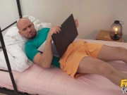 Fake Hostel - Gorgeous young brunette with lots of tattoos and hot sexy body stumbles upon dude who got himself stuck 1/16