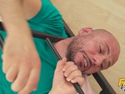 Fake Hostel - Gorgeous young brunette with lots of tattoos and hot sexy body stumbles upon dude who got himself stuck 2/16