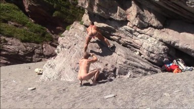 underwear photoshoot on a nudist beach