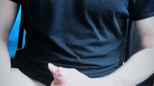Muscular guy jerks off and cums a huge load