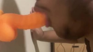 Sucking my dildo blindfolded thinking about sucking bear cock
