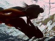 Mega hot and wet lesbos swimming and stripping 14/16