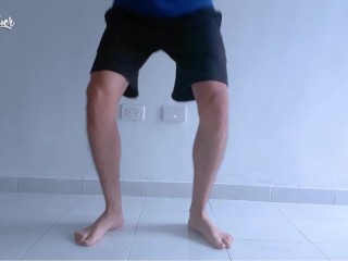 Long legs and sexy feet doing squats while stripping