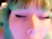 Teen sucking on her dildo